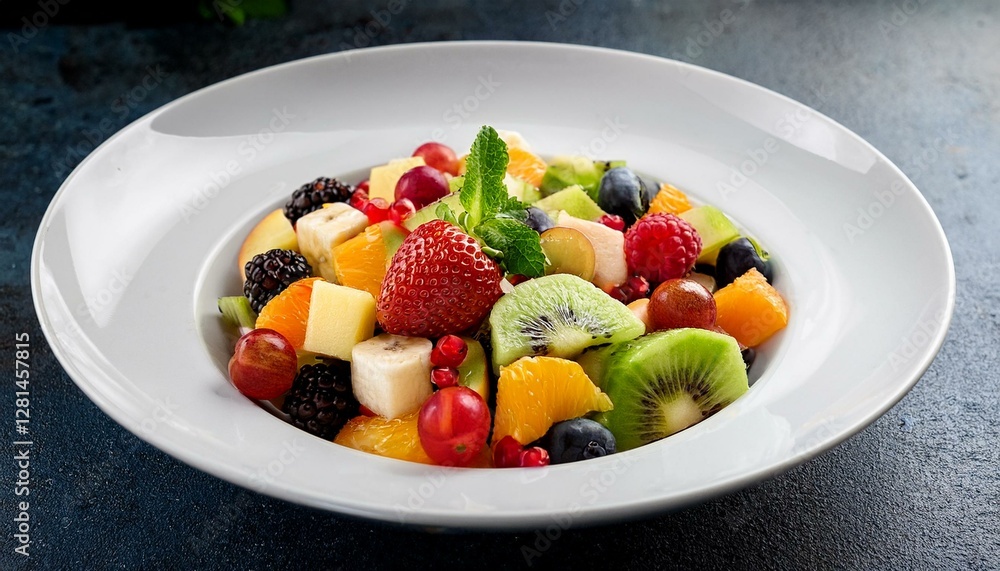 Healthy food in a white plate. fresh fruits salad. Generated image Healthy food in a white plate. fresh fruits salad. Generated image