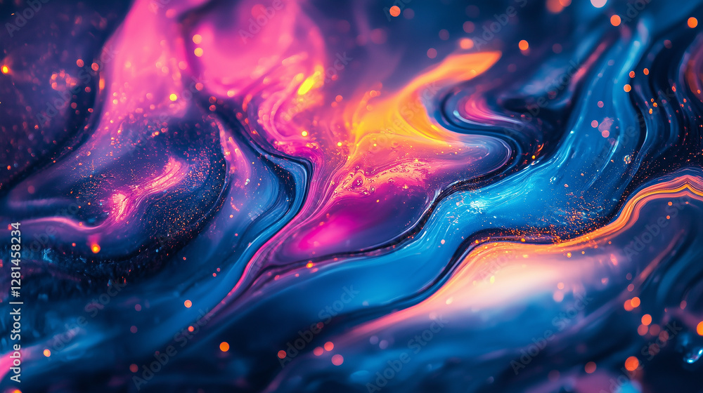 Obraz premium Colorfull neon liquid waves background wallpaper, close up texture.Generated AI.