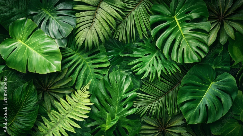 Elegant tropical leaf wallpaper with luxurious ferns and palm fronds, intricate pattern design featuring lush greenery and rich textures Elegant tropical leaf wallpaper with luxurious ferns and palm fronds, intricate pattern design featuring lush greenery and rich textures
