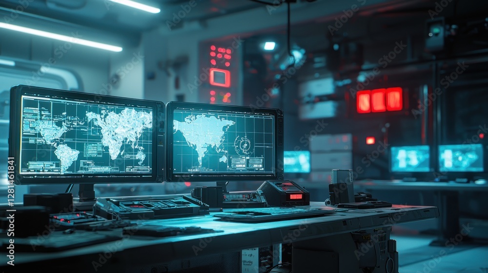 Futuristic Control Room: Global Surveillance & Cyberspace Monitoring Futuristic Control Room: Global Surveillance & Cyberspace Monitoring