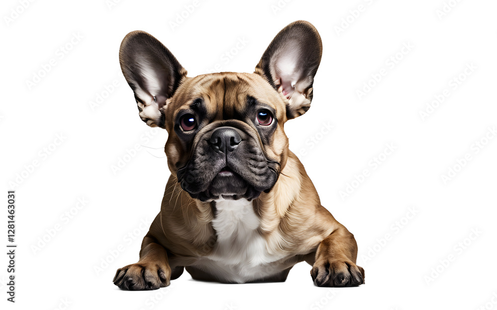 Fototapeta premium A happy French Bulldog with big ears and a wrinkled face, isolated on a empty plain background