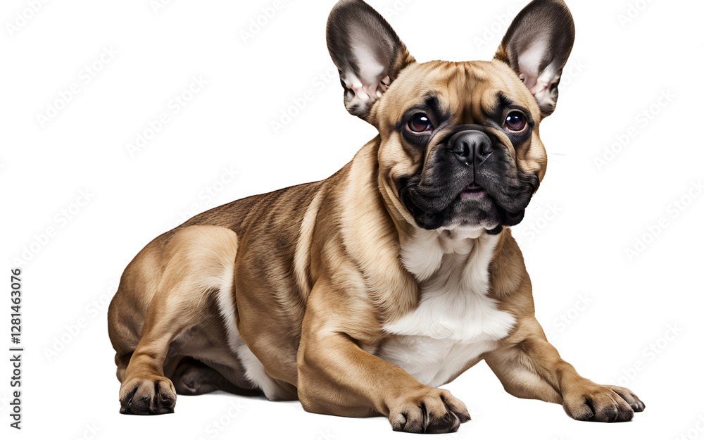 Fototapeta premium A happy French Bulldog with big ears and a wrinkled face, isolated on a empty plain background