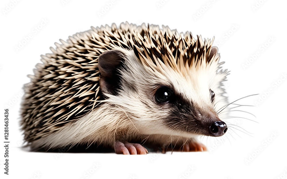Fototapeta premium A hedgehog curled up into a tiny ball, isolated on a empty plain background