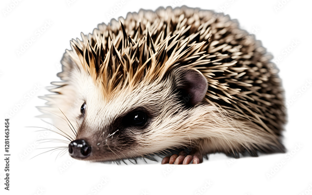 Obraz premium A hedgehog curled up into a tiny ball, isolated on a empty plain background