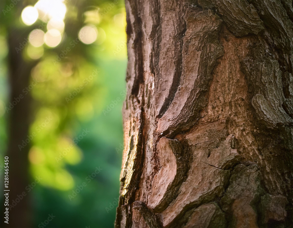 Obraz premium a close up view of tree bark showcasing texture and natural patterns with a soft focus background of greenery