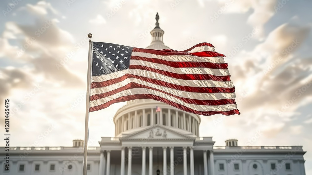 Naklejka premium Patriotic display of american freedom at the white house capturing the usa flag in a majestic environment