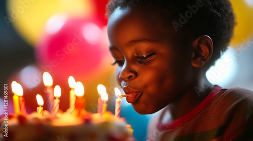 Wallpaper Mural A joyful young boy blows out the candles on his birthday cake. Torontodigital.ca