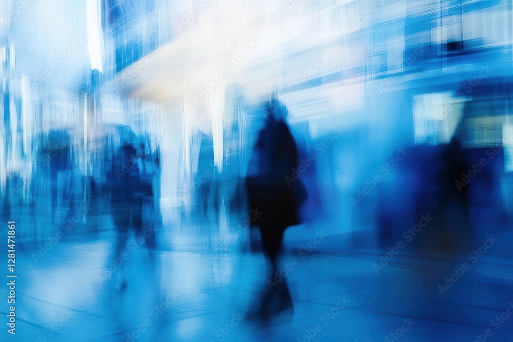 abstract corporate scene with blurred professionals in motion cool blue tones architectural elements creating sense of urban energy and momentum abstract corporate scene with blurred professionals in motion cool blue tones architectural elements creating sense of urban energy and momentum