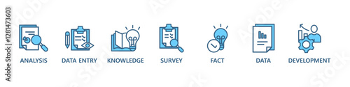 Research banner web icon vector illustration concept with icon of analysis, data, survey, development, fact, knowledge and data entry