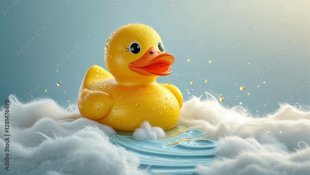 A bright yellow rubber duck with a cheerful orange beak and shiny black eyes A bright yellow rubber duck with a cheerful orange beak and shiny black eyes