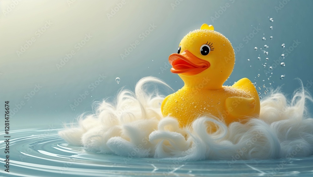A bright yellow rubber duck with a cheerful orange beak and shiny black eyes A bright yellow rubber duck with a cheerful orange beak and shiny black eyes