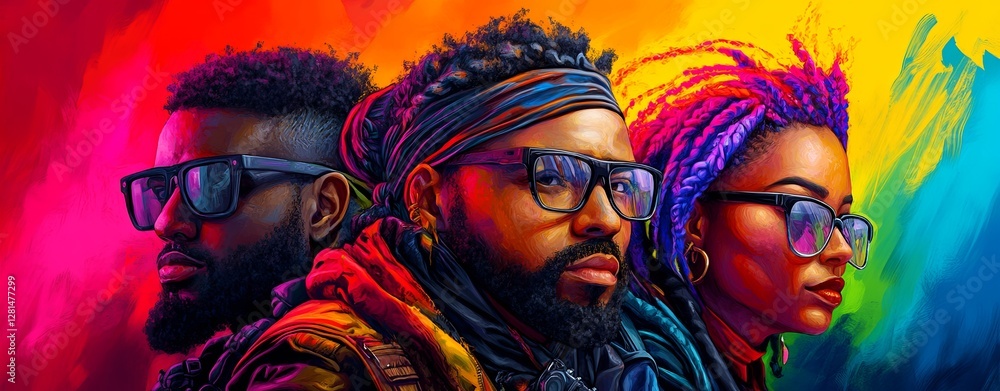Activists in Colorful Representation Against a Vibrant Background Activists in Colorful Representation Against a Vibrant Background