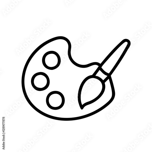 Paint palette and brush outline icon in black on white background