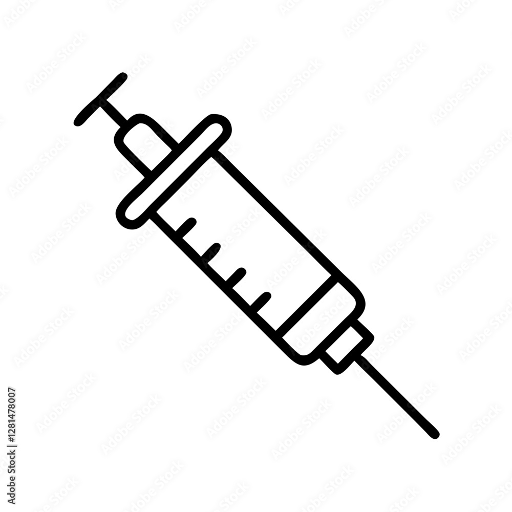 Syringe outline icon in black on white background Syringe outline icon in black on white background