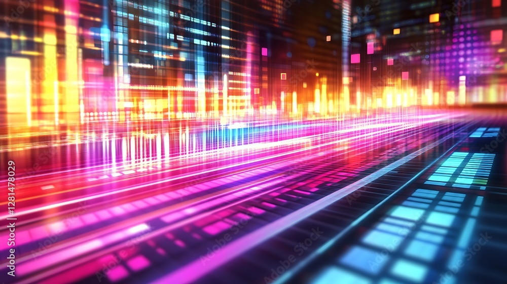 Fototapeta premium Abstract Digital Data Flow Visualization Neon Lights