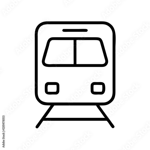 Minimalist train front view icon in black outline on white background