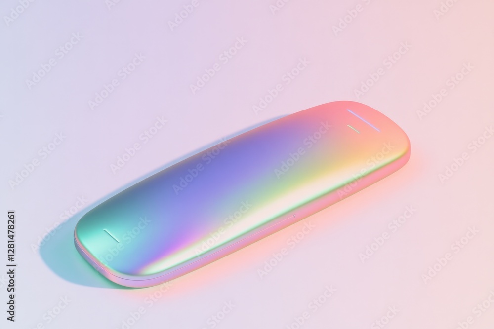 Sleek object with iridescent surface reflects soft pastel hues c Sleek object with iridescent surface reflects soft pastel hues c