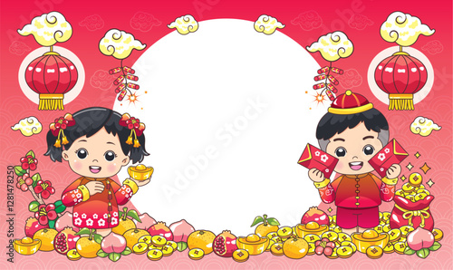 cartoon illustrations of Chinese boy and girl to depict cultural events