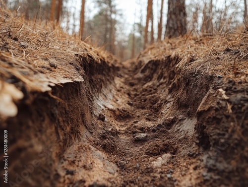 Wallpaper Mural Serene forest floor trail perspective with soft focus and earthy tones capturing the beauty of nature's path Torontodigital.ca