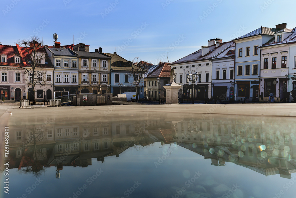 Fototapeta premium Bielsko Biała, stare zabytkowe kamienice, luty 2025.