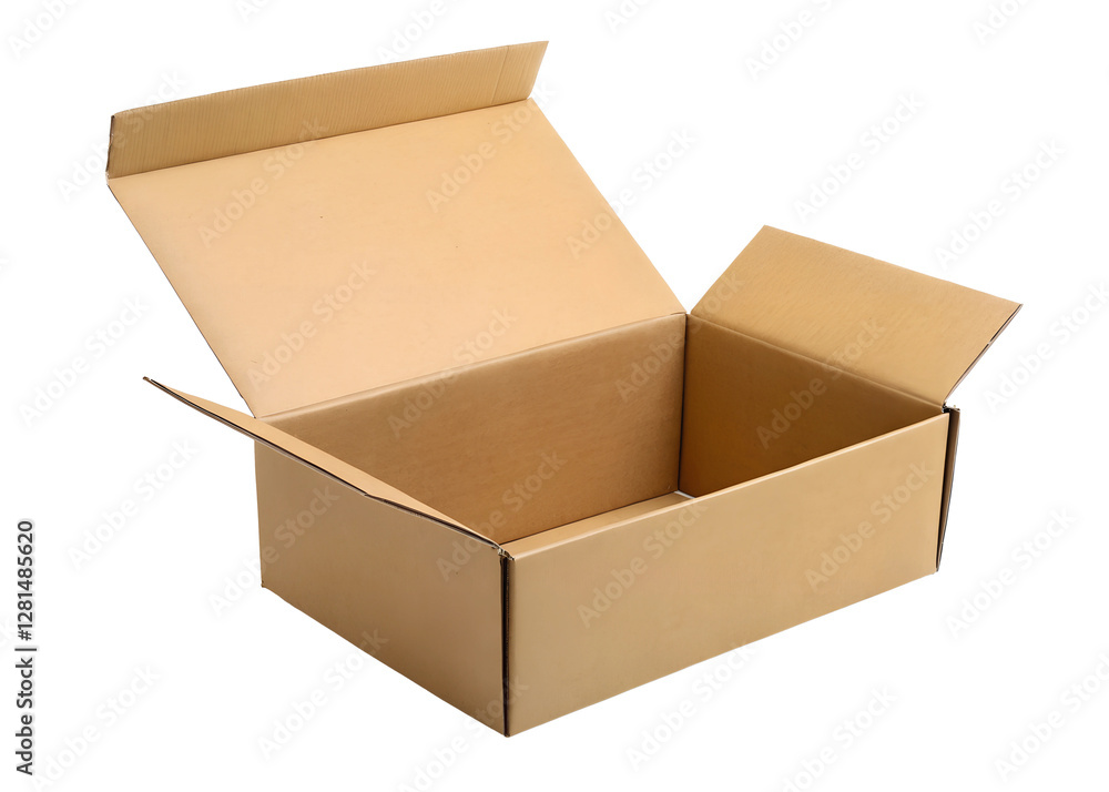 Open cardboard box on white, cardboard box on white surface, Cut Out Open cardboard box on white, cardboard box on white surface, Cut Out