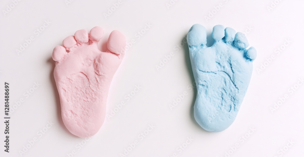 Gender reveal footprints in soft pink and blue, marking Gender reveal footprints in soft pink and blue, marking