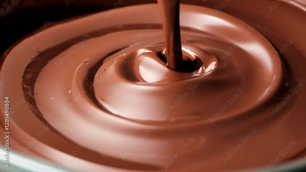Creamy chocolate is being blended in a bowl, showcasing a rich texture and enticing shine. This preparation is ideal for various dessert recipes. Creamy chocolate is being blended in a bowl, showcasing a rich texture and enticing shine. This preparation is ideal for various dessert recipes.