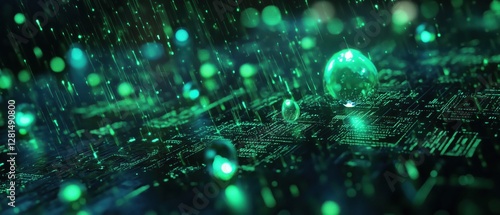 Hacker’s Vision of the Matrix – Glowing Digital Code Rain in a Cyberpunk Virtual World