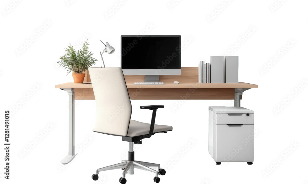 A computer and a sofa chair on the desk A computer and a sofa chair on the desk