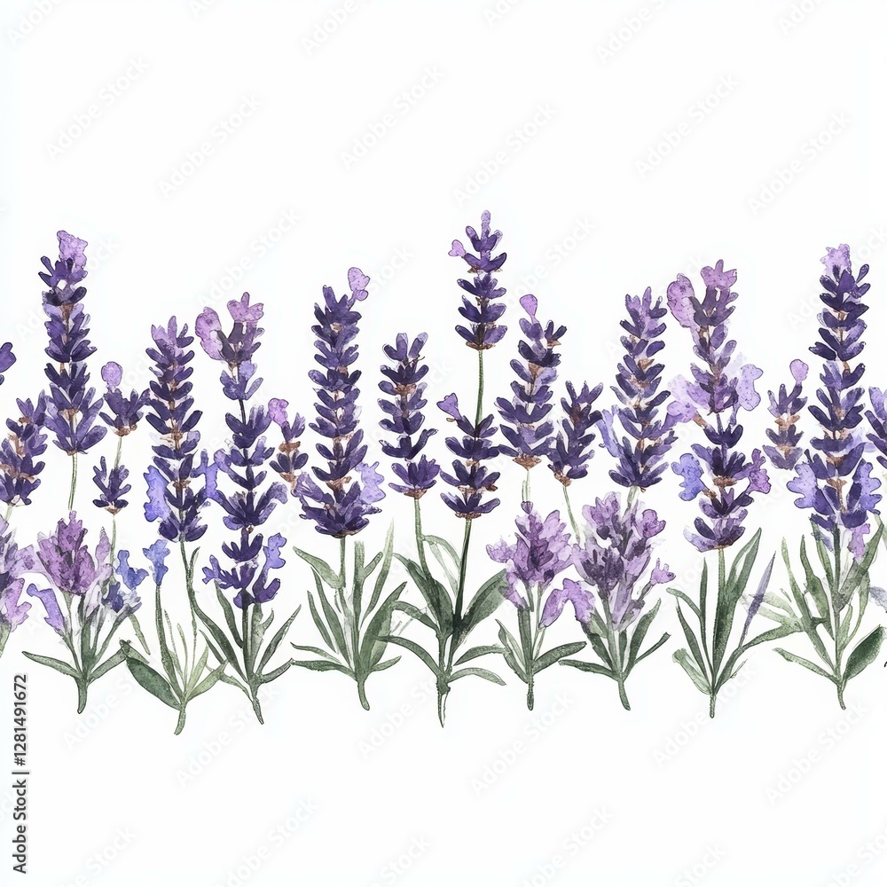 Naklejka premium Watercolor Lavender Floral Border Illustration