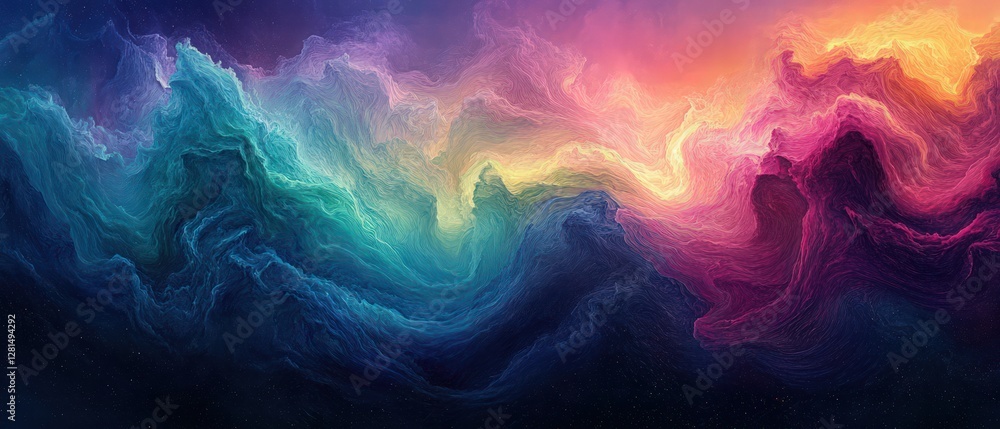 Obraz premium A colorful, swirling galaxy of blue, green, and purple. The colors are vibrant and the shapes are fluid, creating a sense of movement and energy.