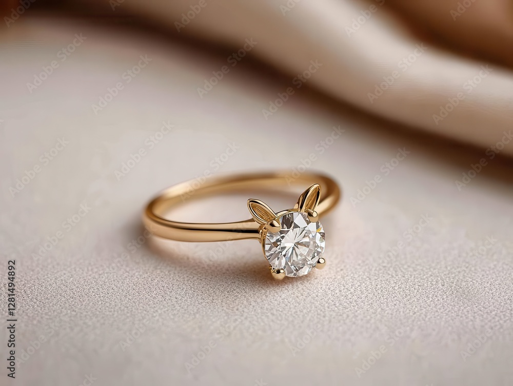 Isolated diamond Easter bunny ring with a delicate gold band Isolated diamond Easter bunny ring with a delicate gold band