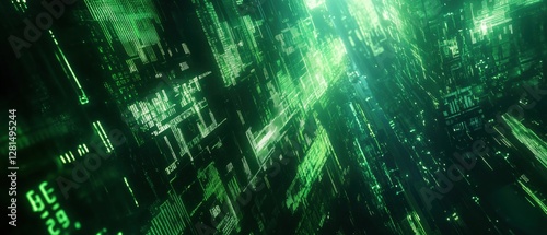Hacker’s Vision of the Matrix – Glowing Digital Code Rain in a Cyberpunk Virtual World