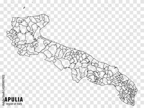 Blank map Apulia of Italy. High quality map Region Apulia with municipalities on transparent background for your web site design, logo, app, UI.  EPS10.