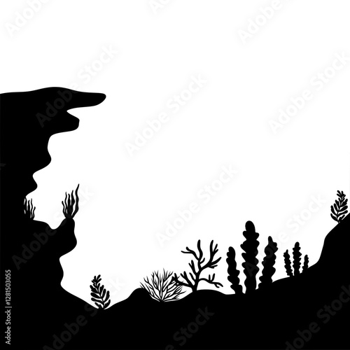 Coral reefs silhouette. underwater scene coral reefs. Under the sea floor 