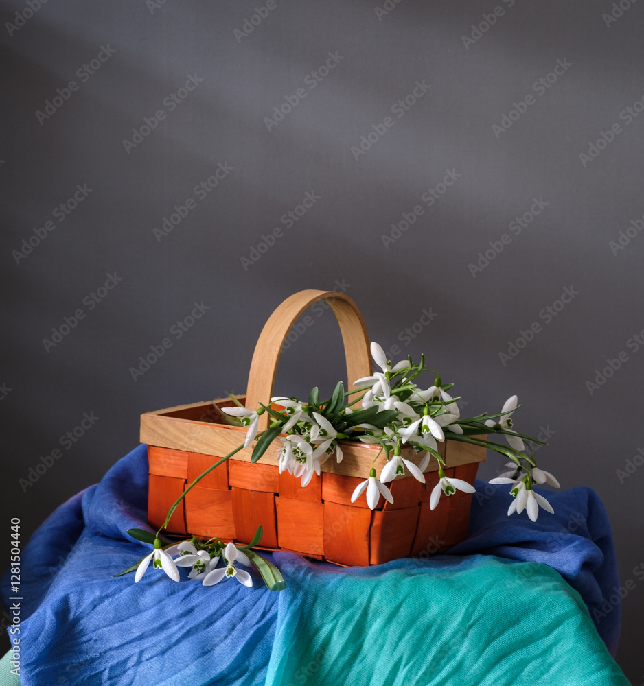 A Vibrantly Colorful Basket Filled with Beautiful snowdrops.