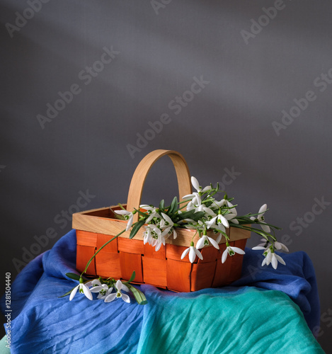 A Vibrantly Colorful Basket Filled with Beautiful snowdrops.