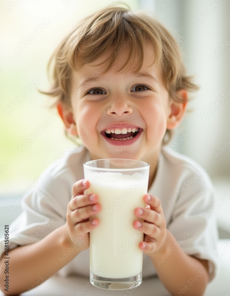 Joyful Boy Drinking Cold, Fresh Milk.Health education, Wellness Concept. family-oriented branding, health-related content, children's nutrition campaigns, dairy product advertisements Joyful Boy Drinking Cold, Fresh Milk.Health education, Wellness Concept. family-oriented branding, health-related content, children's nutrition campaigns, dairy product advertisements