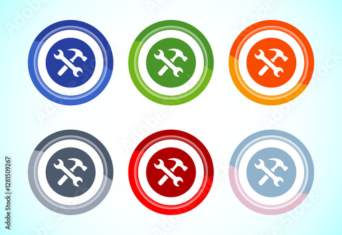 Service icon design illustration, maintenance tools icon for apps and websites, 6 color button design set