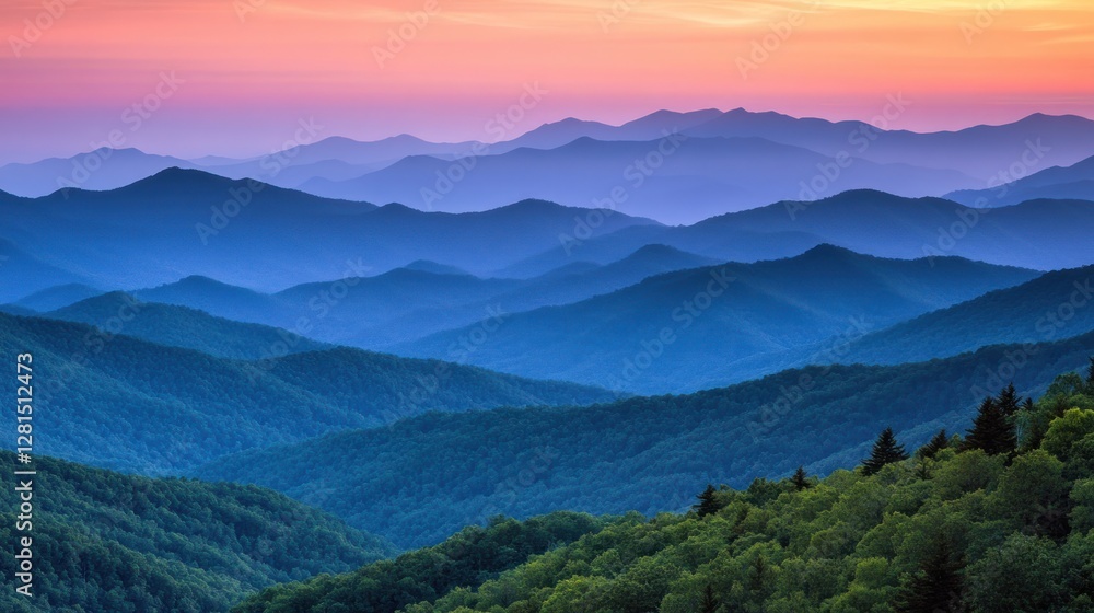 Fototapeta premium Majestic layered mountains at sunset displaying vibrant hues