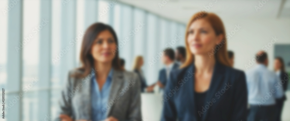 Obraz premium Casual office banter taking place in a bright, modern environment, intentionally unfocused