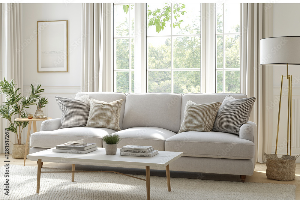 Serene Living Room Interior Design with Light Sofa and Natural Light Serene Living Room Interior Design with Light Sofa and Natural Light