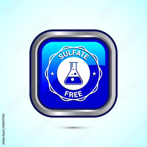 Sulfate free icon design illustration. No sulphate badge label for product warranty, Blue color square button design