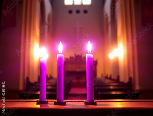 Wallpaper Mural Four lit advent candles in a church, soft light, hazy atmosphere bright lens flare, light streaks, vibrant warm colors, glowing effect Torontodigital.ca