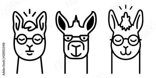 Cute llama cartoon illustration. Vector