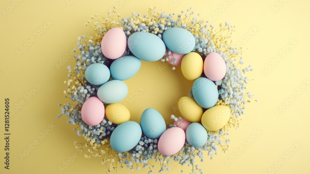 Decorative wreath craft made from pink and blue eggs. Decorative wreath craft made from pink and blue eggs.