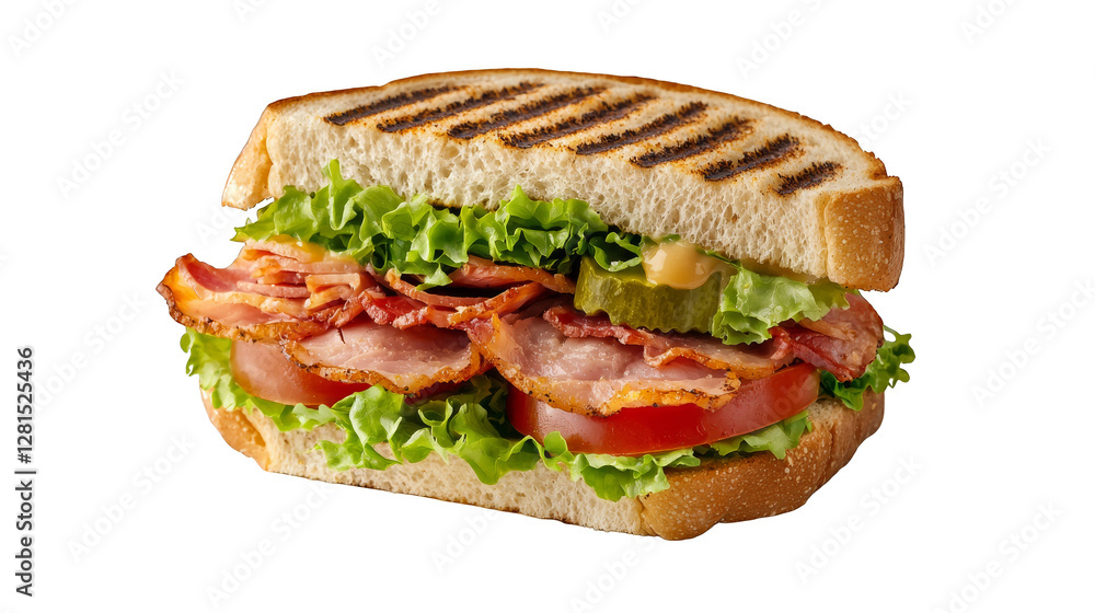 Closeup of a delicious meatfilled sandwich on freshly baked bun, tasty meal for lunch or dinner Closeup of a delicious meatfilled sandwich on freshly baked bun, tasty meal for lunch or dinner