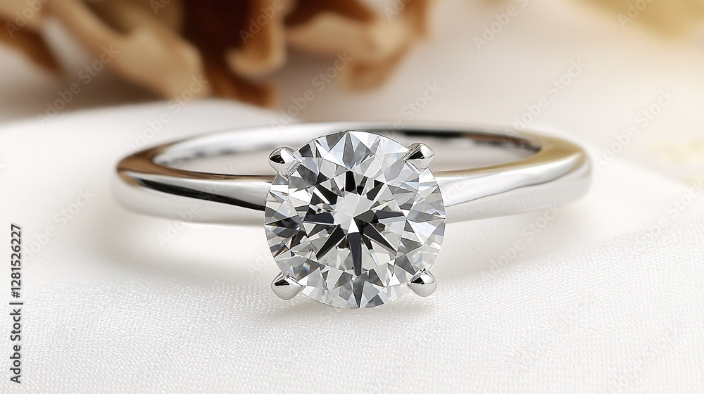 wedding ring with a solitaire diamond displayed on a soft white fabric, emphasizing the brilliance. solitaire diamond, wedding ring, white fabric, luxury, elegance, sparkling, gem, close-up, wedding ring with a solitaire diamond displayed on a soft white fabric, emphasizing the brilliance. solitaire diamond, wedding ring, white fabric, luxury, elegance, sparkling, gem, close-up,