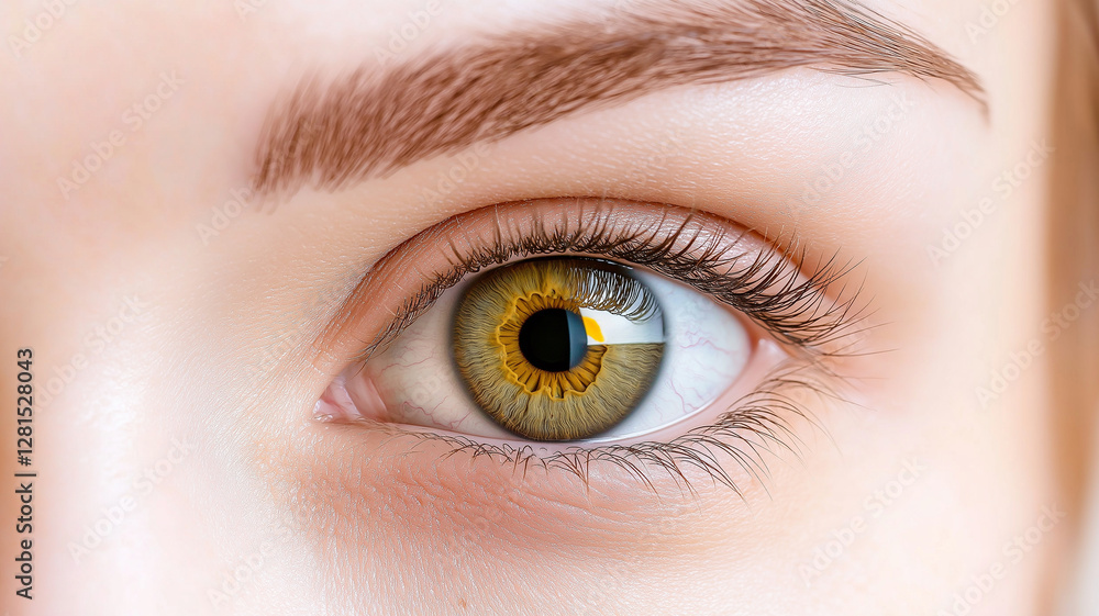 Close up of woman eye showcasing intricate details and vibrant colors, reflecting unique pattern. eye beauty captivates with its striking features and depth Close up of woman eye showcasing intricate details and vibrant colors, reflecting unique pattern. eye beauty captivates with its striking features and depth