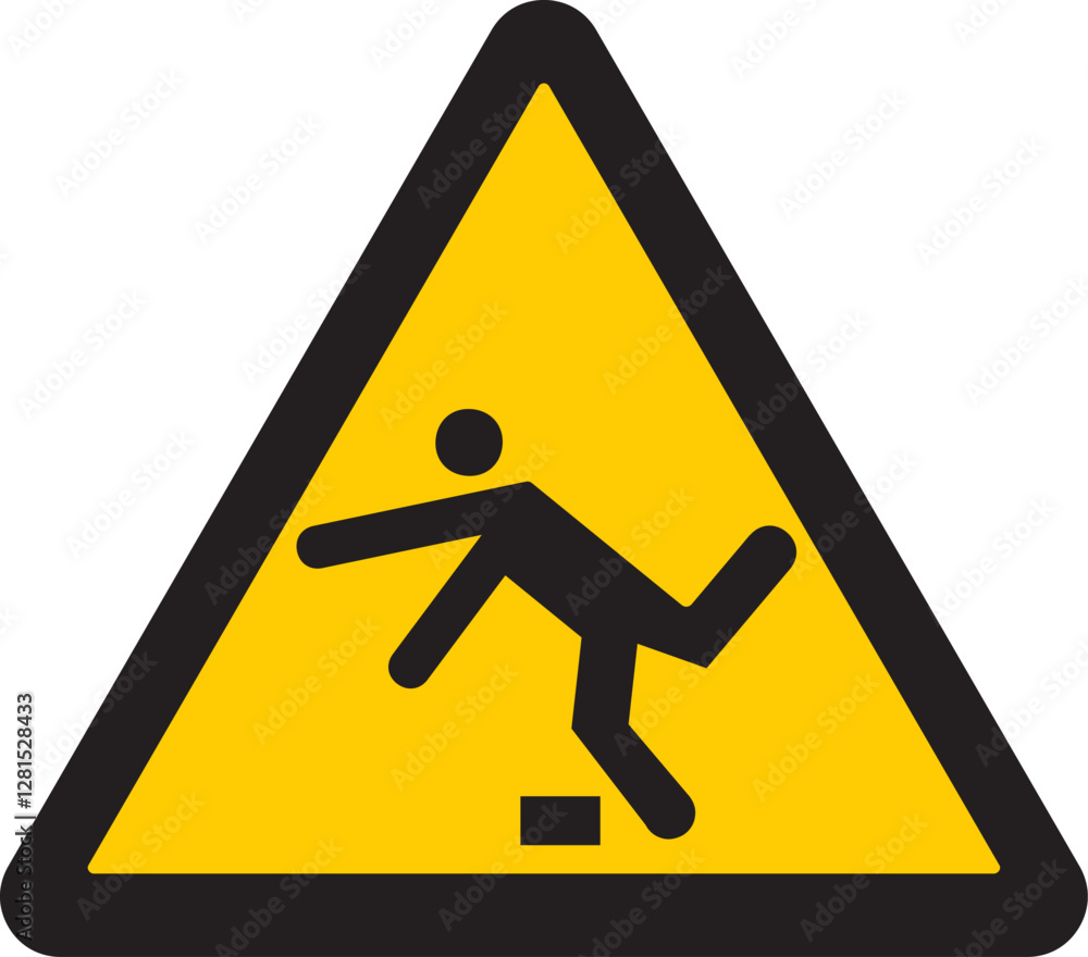 warning sign, a person slipping, slippery or uneven surfaces warning sign, a person slipping, slippery or uneven surfaces